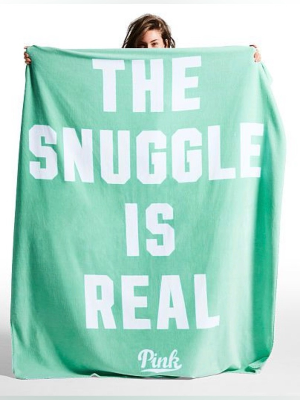 VS PINK VINTAGE SHERPA BLANKET THROW THE SNUGGLE IS REAL MINT SEAFOAM GREEN NWOT